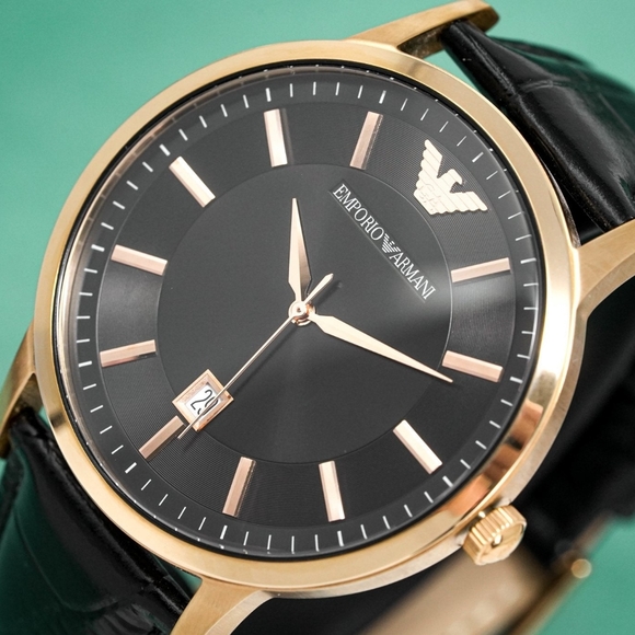 Emporio Armani Renato AR2425 43mm Large Black Dial Gold Tone Men's Watch - Picture 10 of 15